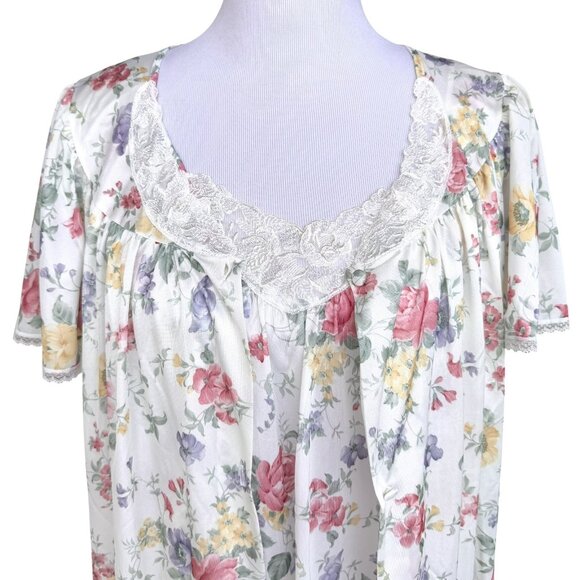 VTG Vanity Fair 2 Pc Floral Lace Nightgown & Robe Peignoir Set Size Medium NEW - Picture 2 of 10